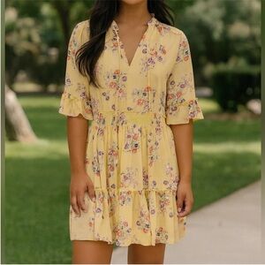 byTiMO Floral Primrose Butter Yellow Ruffle Sleeve Dress Viscose NWT Sz XS